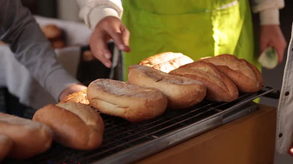 The Cooking of Vietnamese Style Grilled Baguette Bun