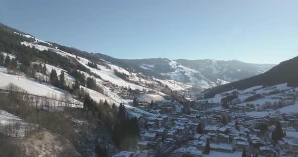 Alps ski resort village Aerial view