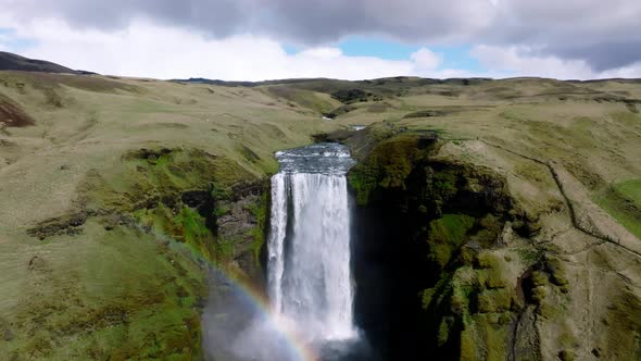 Famous Skogafoss Waterfall with a Rainbow