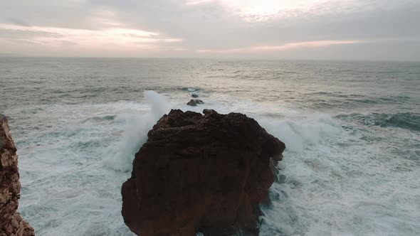 Sea Wave Breaks On Beach Rocks Landscape