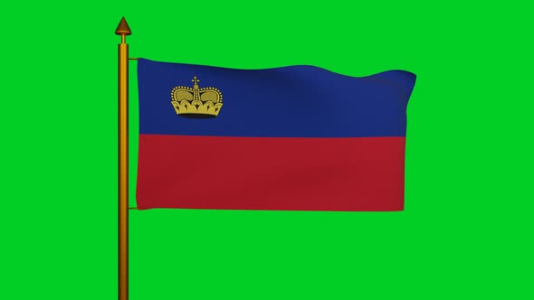 National flag of Liechtenstein waving on flagpole on chroma key, Principality of Liechtenstein flag