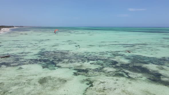 Kitesurfing Near the Shore of Zanzibar Tanzania