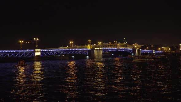 Bridge with Illumination Over the River at Night