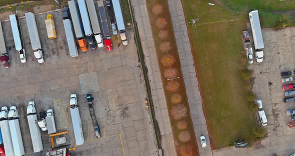 Aerial View of Transportation Station with Truck Stop Near Interstate Highway