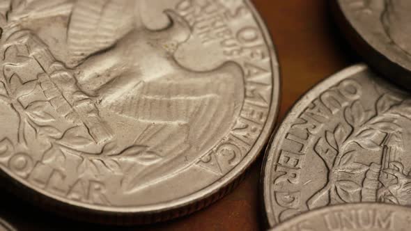 Rotating stock footage shot of American monetary coins