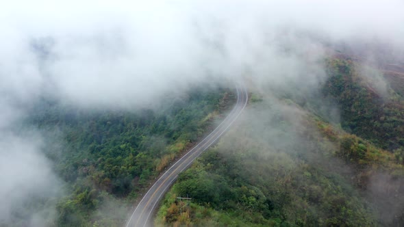 Aerial View of Curvy Road Number 3 in the Mountain of Pua District Nan Province Thailand