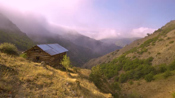 Tiny house and sunrise