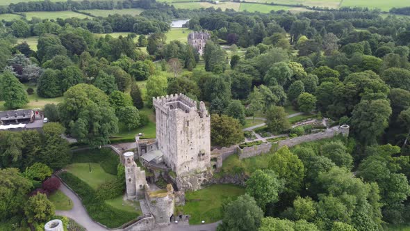 Blarney castle  Ireland pull back reveal drone aerial footage