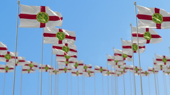 Alderney   Row Of  National flags  Walk Throw Animation