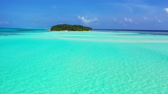 Aerial top down abstract of exotic sea view beach vacation by blue water and white sand background o