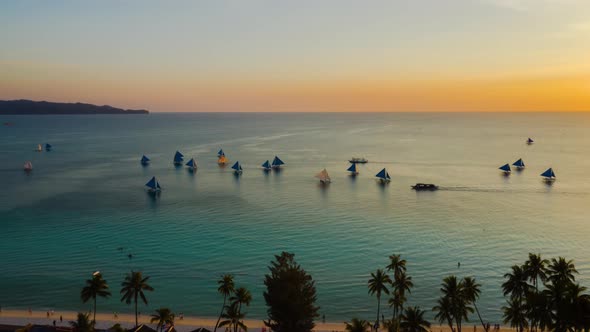 Sunset Over the Sea. Boracay, Philippines. Timelapse