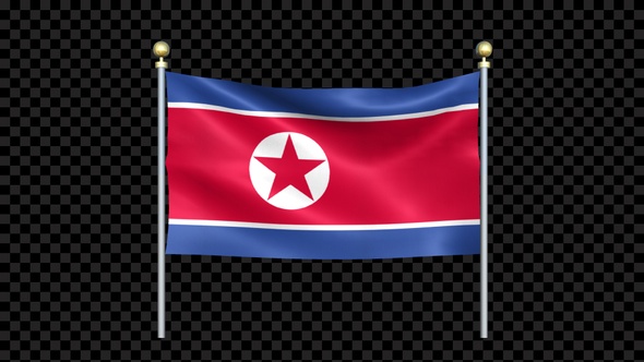 Flag Of North Korea Waving In Double Pole Looped