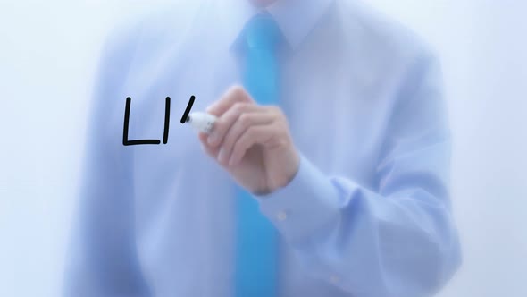 Liabilities Written on Glass. Businessman Hand Writing Words with Marker Pen