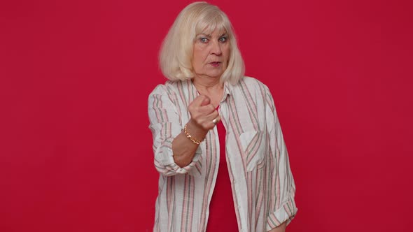 Greedy Avaricious Senior Grandmother Woman Showing Fig Negative Gesture Refusal Fig Sign Rapacious