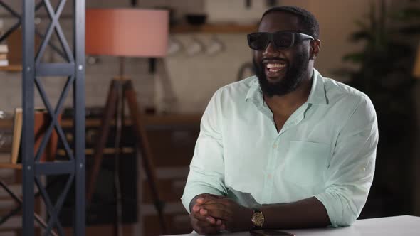 Joyful Male Watching 3d Movie at Home Theater