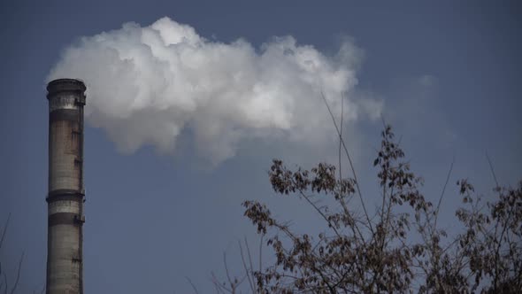 Smoke Comes From the Chimney. Air Pollution. Ecology. Kyiv. Ukraine.