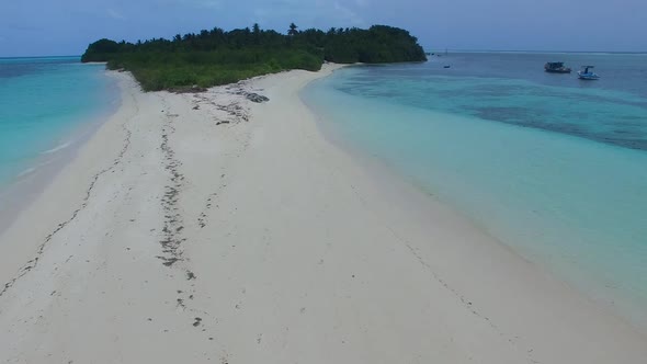 Drone tourism of exotic bay beach trip by blue ocean and sand background