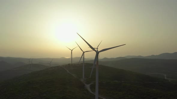 Aerial View of Alternative Sources of Electricity Windmills in the Mountains