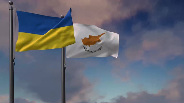 Cyprus Flag Waving Along With The National Flag Of The Ukraine - 4K