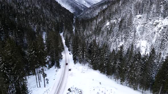 Aerial View of Winter Road in Slovakia Mountains