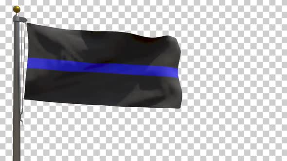 Thin Blue Line Flag on Flagpole with Alpha Channel - 4K