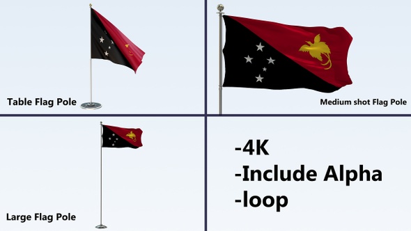 Papua New Guinea Flag Pole Pack 4k-Loop