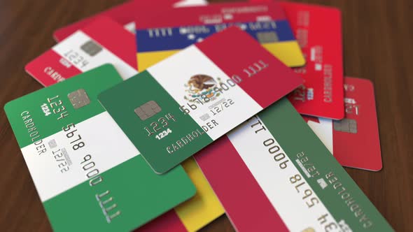 Emphasized Bank Card with Flag of Mexico alt