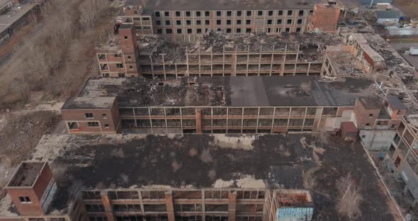 Aerial view of the dilapidated Packard Automotive Plant in Detroit, Michigan.This video was filmed i