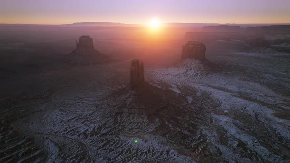 Scenic Golden Sunrise Above Monument Valley Rock Formations in Navajo Park USA