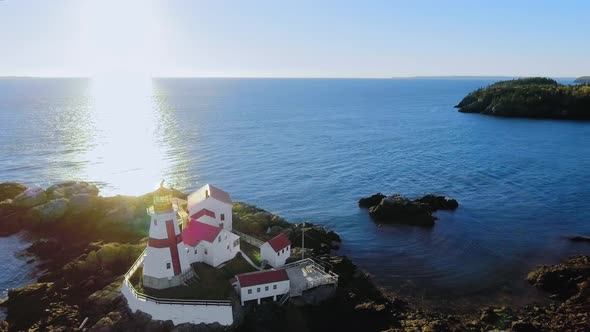 Aerial panoramic footage of Head Harbour Lightstation, New Brunswick, Canada