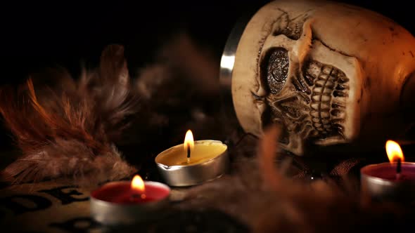 Skull And Candles On Ouija Spirit Board 