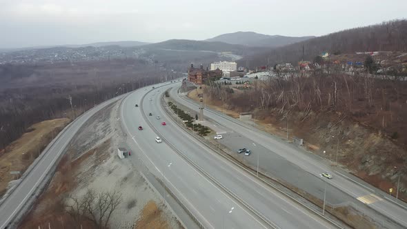 Drone View of the Main Road Entrance to Vladivostok