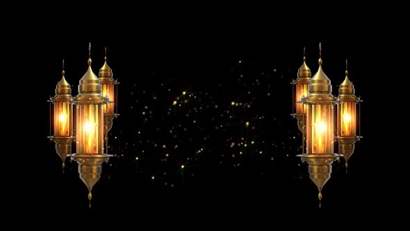 Ramadan Arab Golden Lantern On A Black Background 6