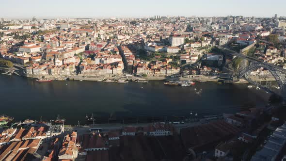 Drone Footage of the Historic Centre and the River Douro on the Gaia Side