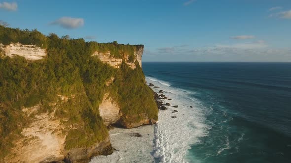 Rocky Coastline on the Island of Bali. Aerial View.