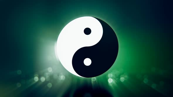 Rotating around Yin-yang symbol in inspiring emerald environment. Loopable. HD