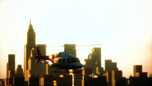 Silhouette Helicopter at City Scape Background