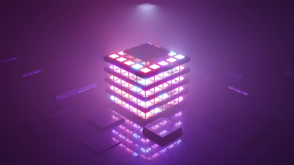 A 3D Illustration of  FHD 60FPS Cube with Purple Lamps