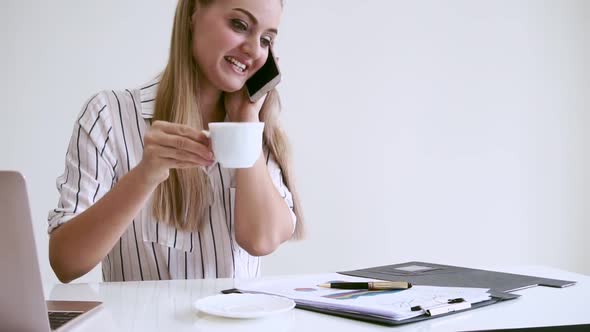 Blonde Business Woman Working at Modern Office