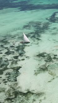 Vertical Video Boats in the Ocean Near the Coast of Zanzibar Tanzania