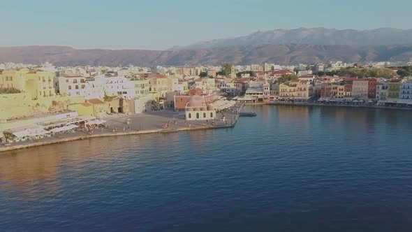 Mosque in the old Venetian harbour of Chania town on Crete island, Greece. Old mosque in Chania. Jan