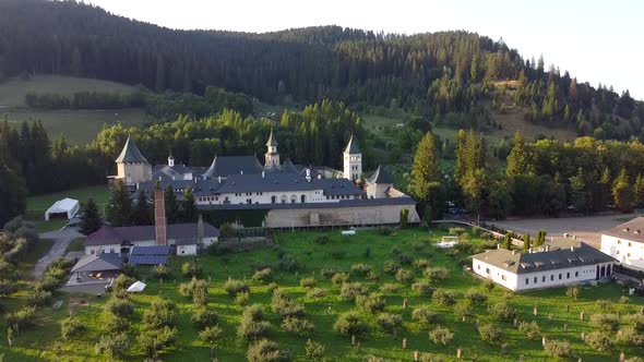 Putna Monastery Aerial View Reveal, Romania