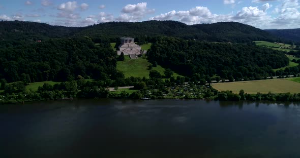 Beautiful drone video above the monument of Walhalla.