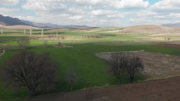 Aerial Drone View of Turkey Rural Landscape in Spring Denizli