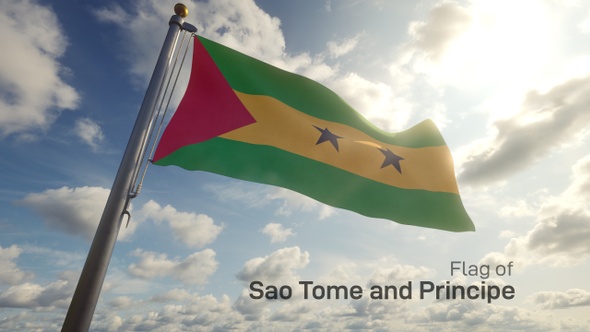 Sao Tome And Principe Flag on a Flagpole