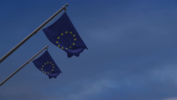 Eu Flags In The Blue Sky-- 4K