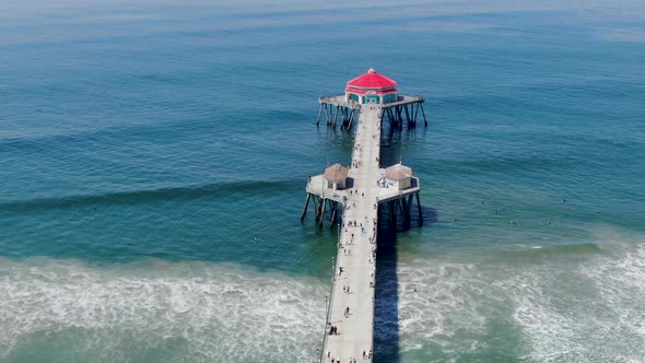 Aerial View of Huntington Pier, Beach and Coastline During Sunny Summer Day