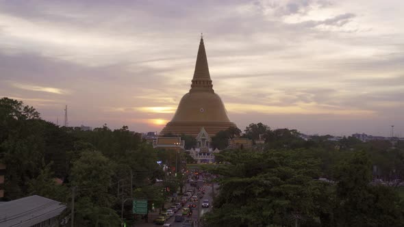 Aerial view of Phra Pathom Chedi stupa temple in Nakhon Pathom near Bangkok City, Thailand.
