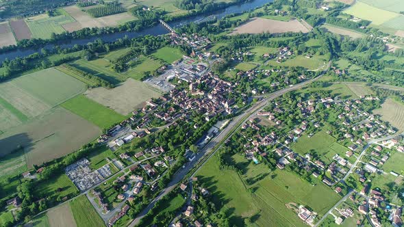 Village of Siorac-en-Perigord in France seen from the sky