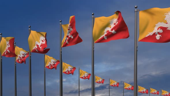 The Bhutan Flags Waving In The Wind - 4K
